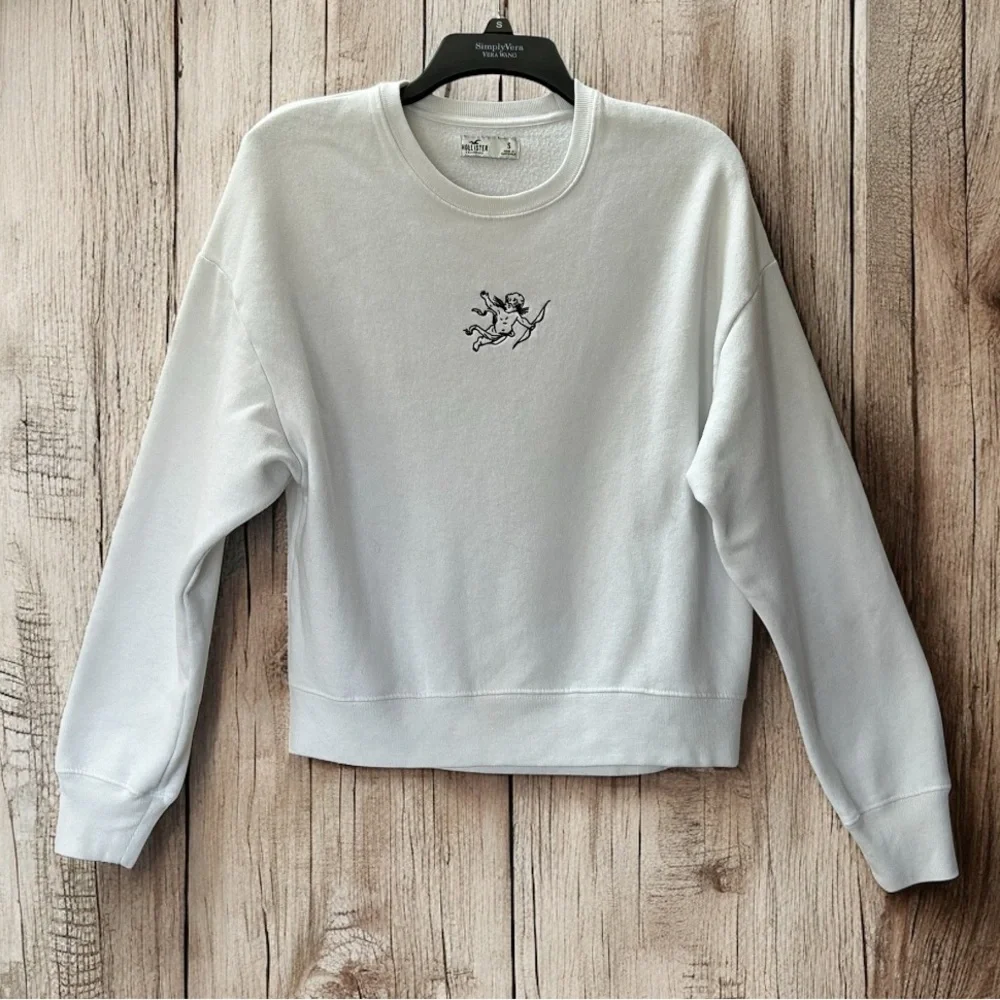Hollister White Crewneck Sweatshirt with Black Angel Graphic Size S - Picture 2 of 8